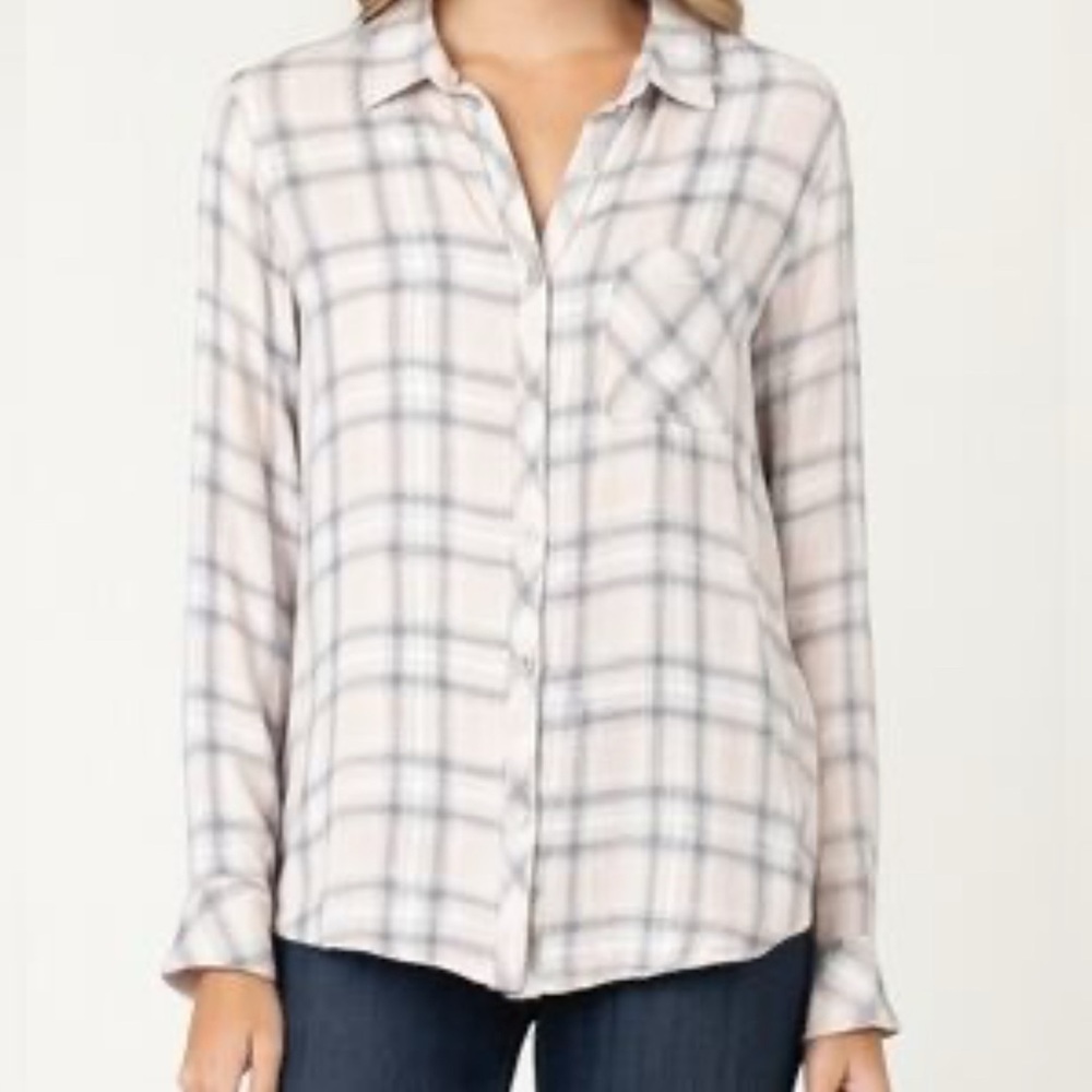 Rails Cream and Gray Plaid Button-Down Shirt